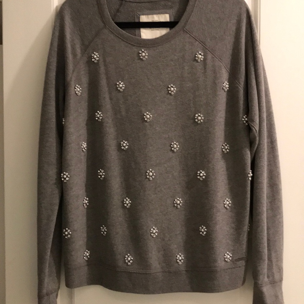 A&F | Jeweled gray crewneck long sleeve sweater